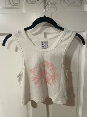 Afends White Crop Tank with Pink Floral Print